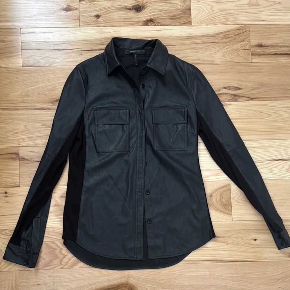 BCBGMaxAzria Black Faux Leather Shirt Size XS